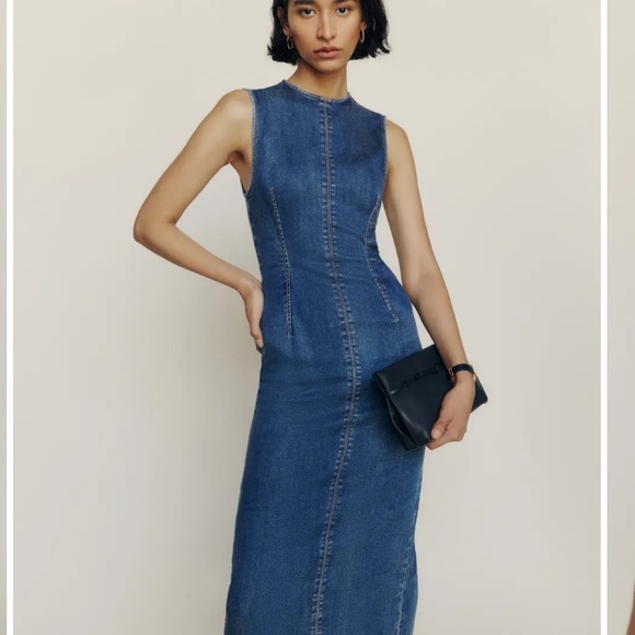Reformation Kendi Denim Midi Dress Blue - Size 8 - Picture 4 of 6